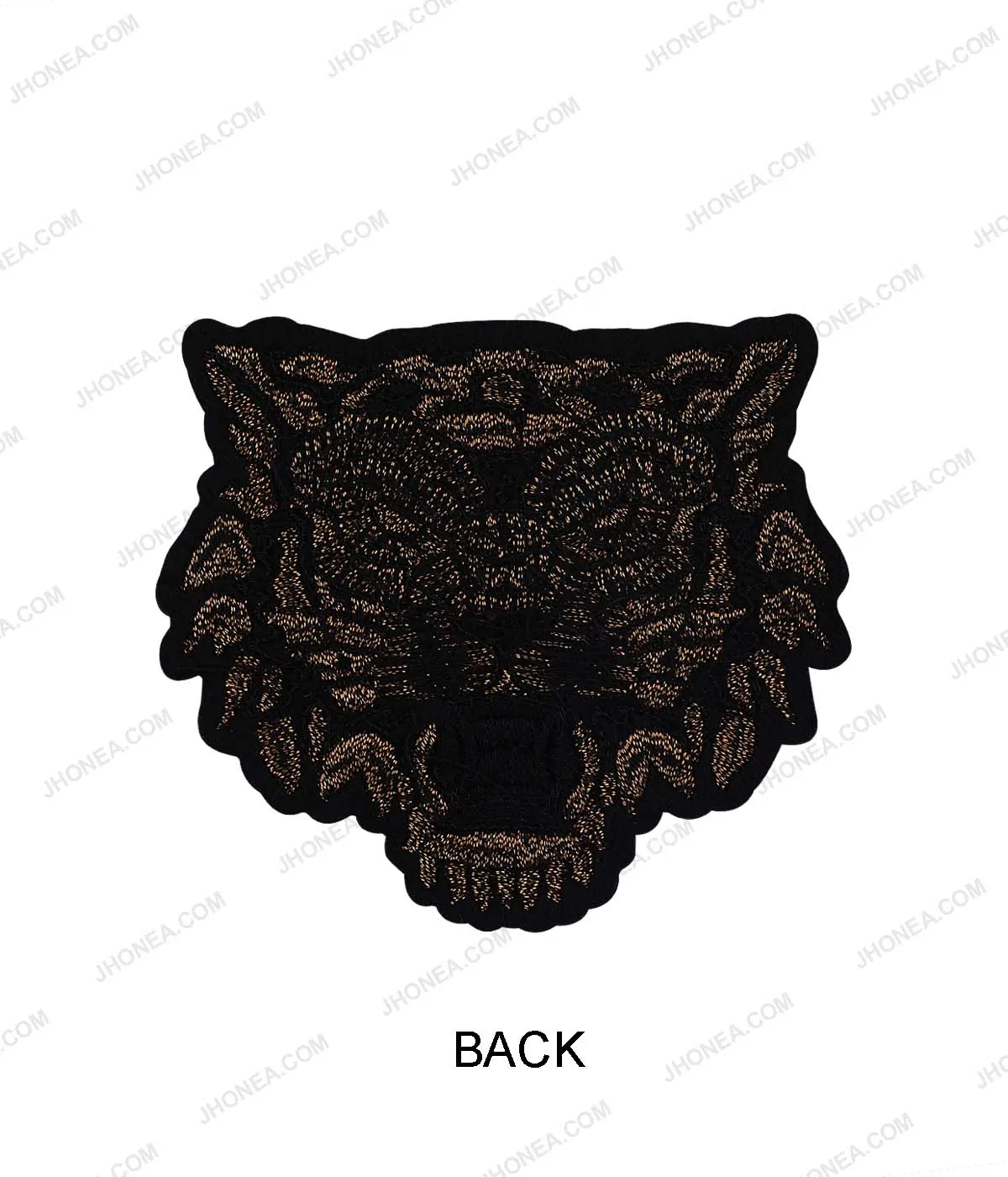 Designer Black with Copper Beaded Tiger Face Embroidery Patch