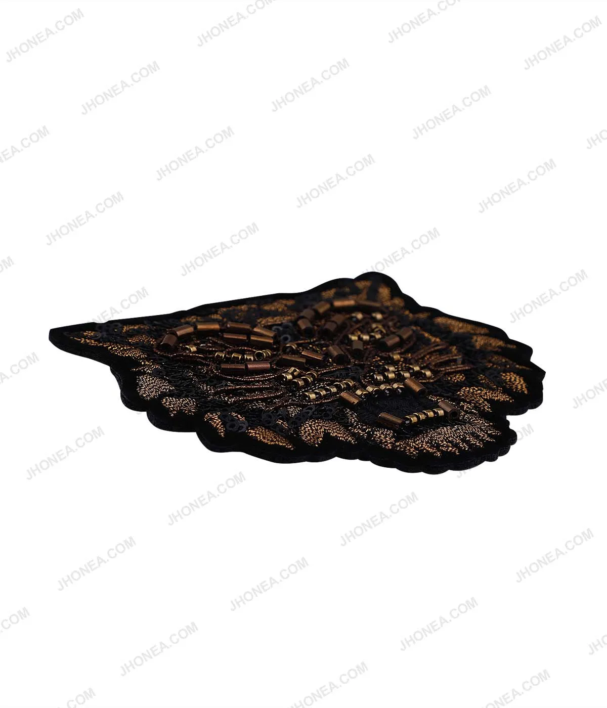 Designer Black with Copper Beaded Tiger Face Embroidery Patch