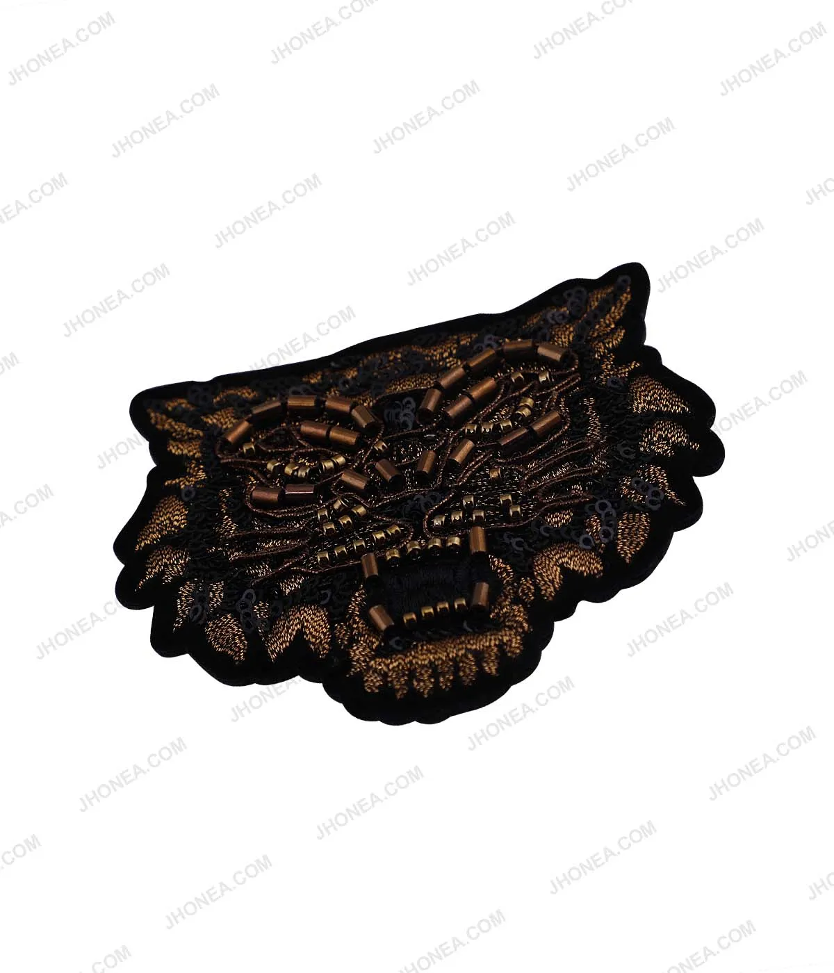 Designer Black with Copper Beaded Tiger Face Embroidery Patch