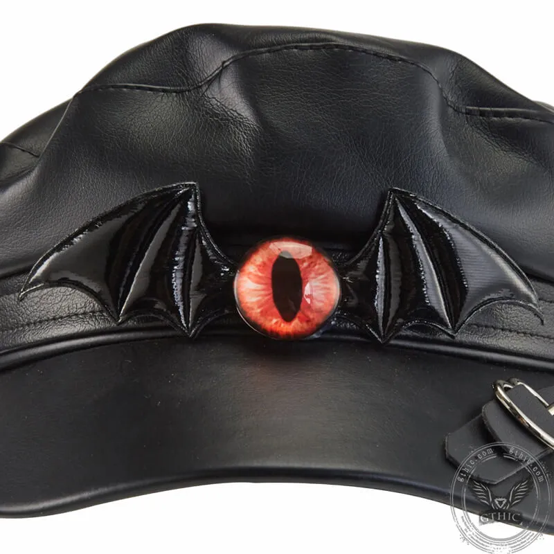 Devil Eye Bat PU Leather Newsboy Cap