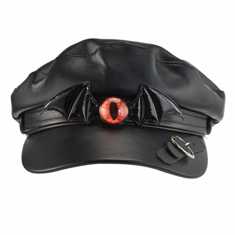 Devil Eye Bat PU Leather Newsboy Cap