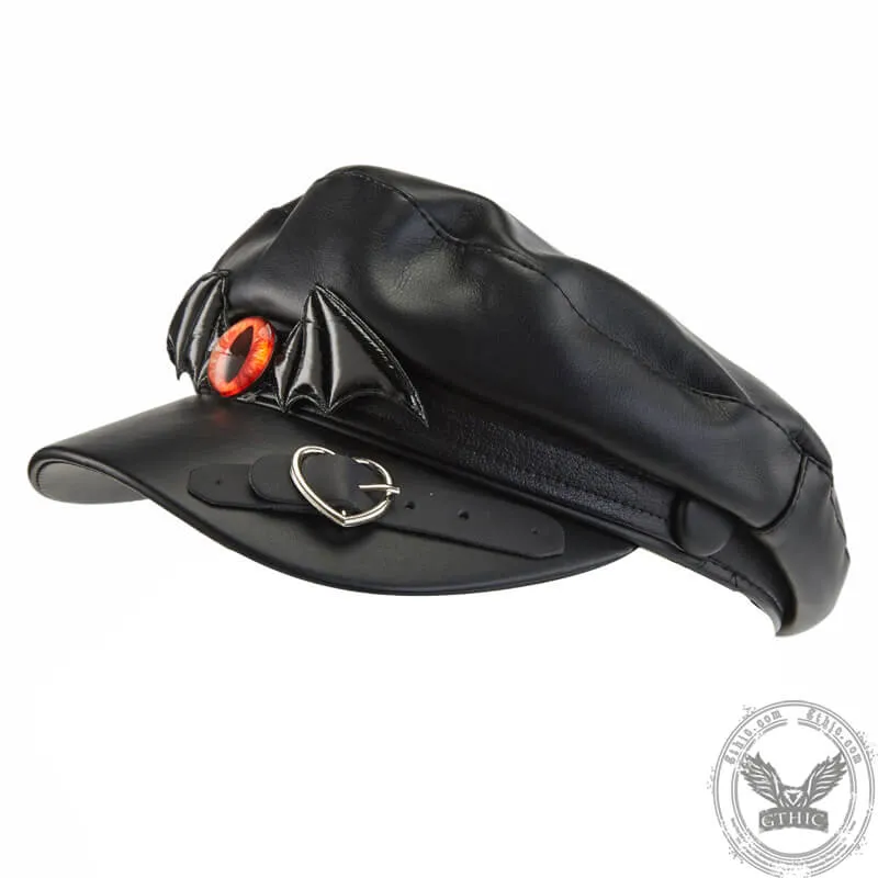 Devil Eye Bat PU Leather Newsboy Cap