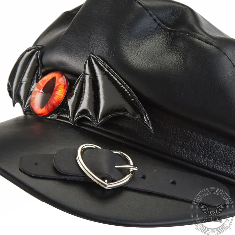 Devil Eye Bat PU Leather Newsboy Cap