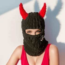 Devil Horns Knitted Balaclava Hat