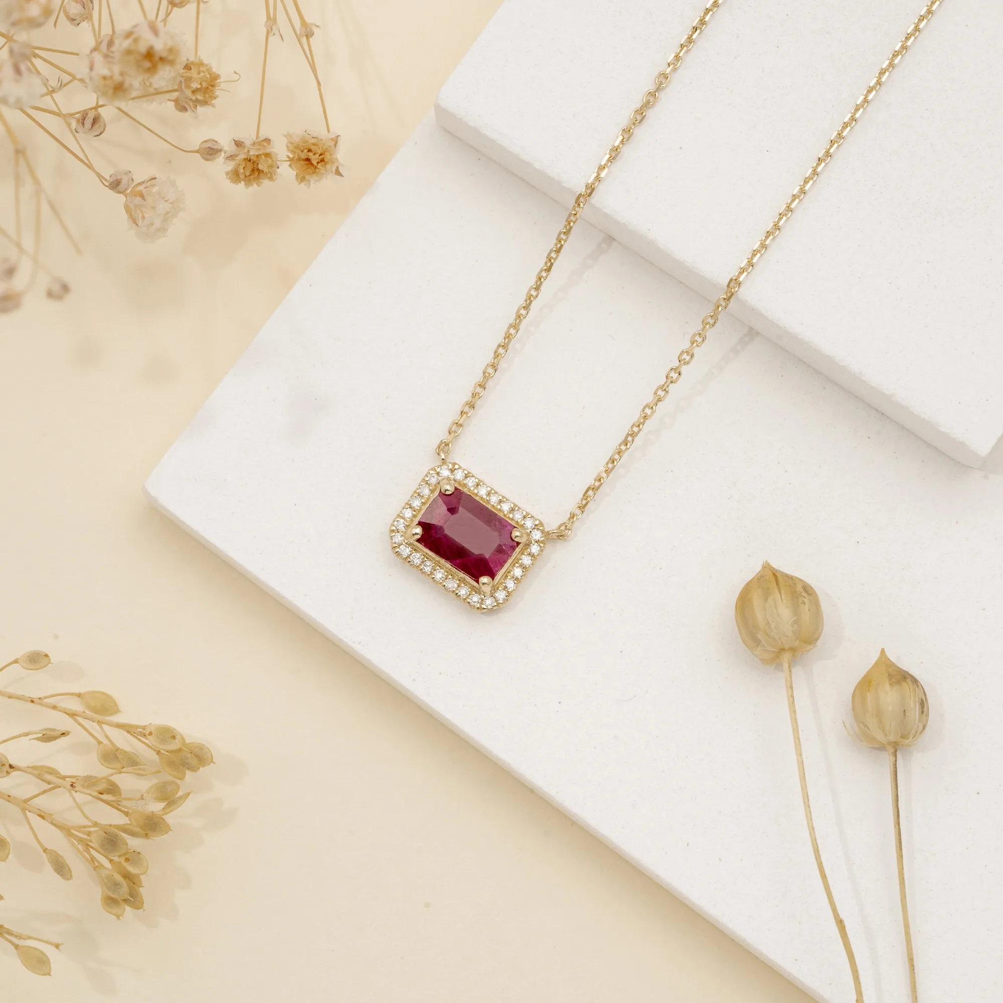 Diamond & Ruby Gold Necklace, Juliet