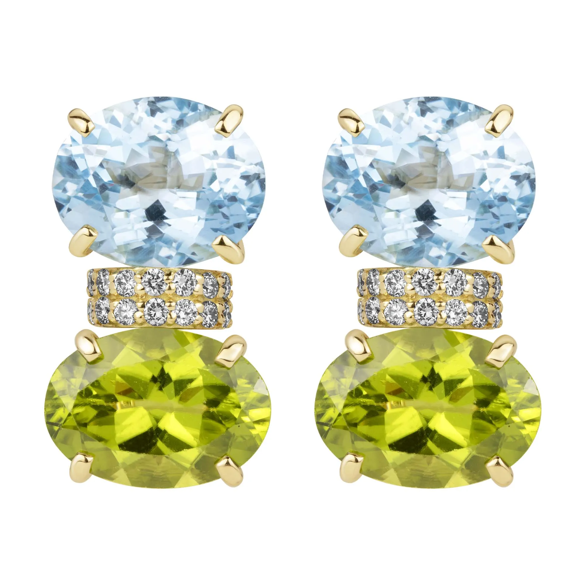 Earrings - Blue Topaz, Peridot And Diamond