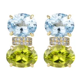 Earrings - Blue Topaz, Peridot And Diamond