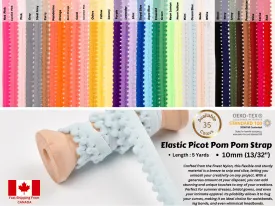 Elastic Picot Pom Pom Strap - 10mm (13/32") - 5 Yards Pack