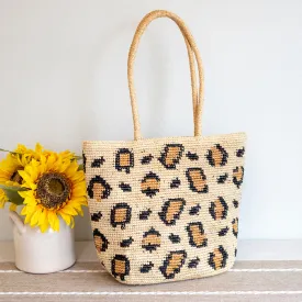 Elena Handbags Leopard Design Raffia Summer Tote Bag