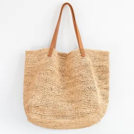 Elena Handbags Women's Large Soft Raffia Woven Summer Straw Tote with Genuine Leather Straps