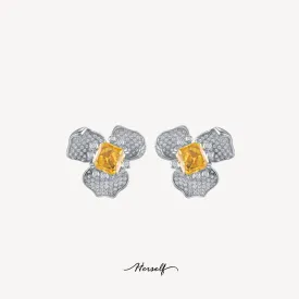 Floral Earrings with Yellow Diamonds