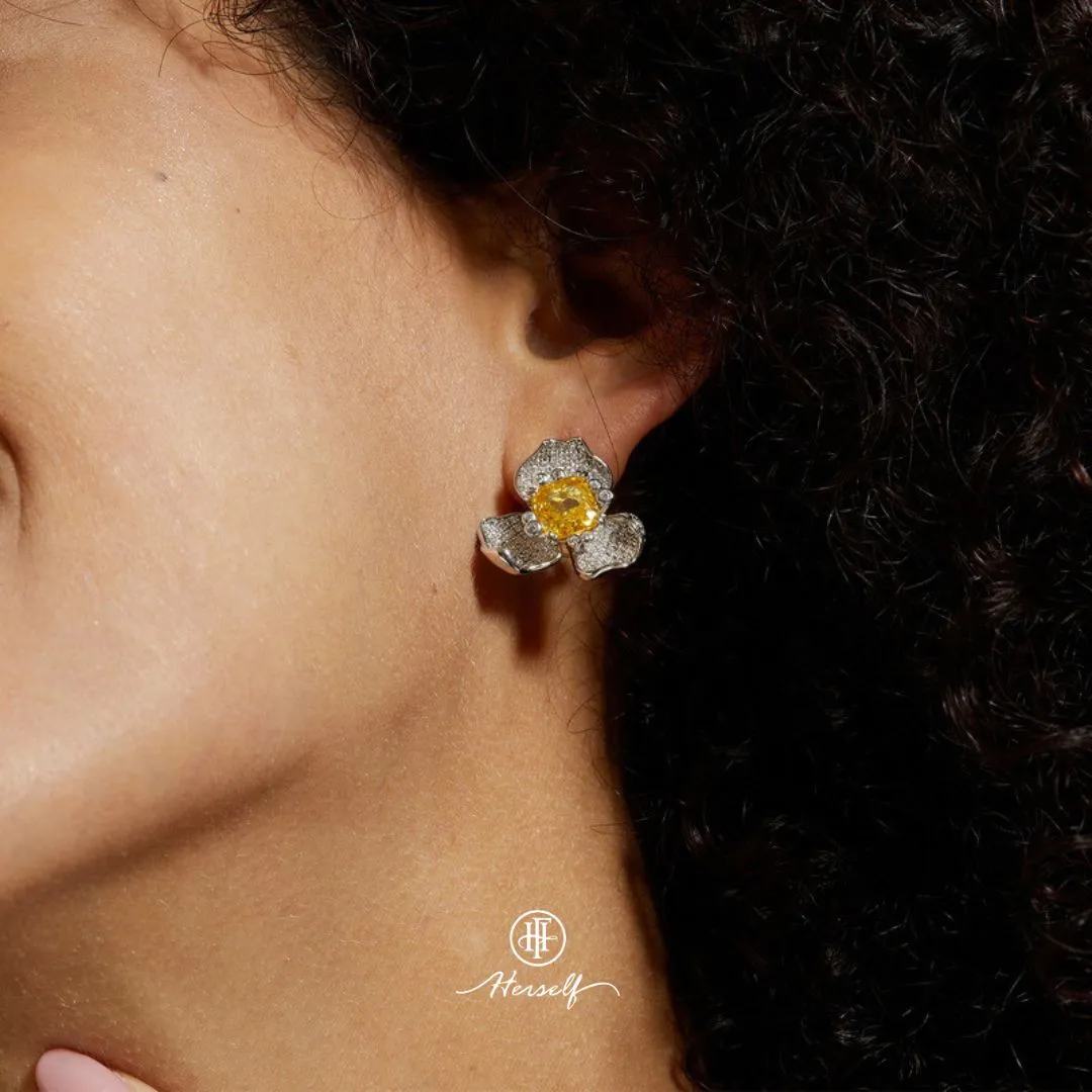 Floral Earrings with Yellow Diamonds