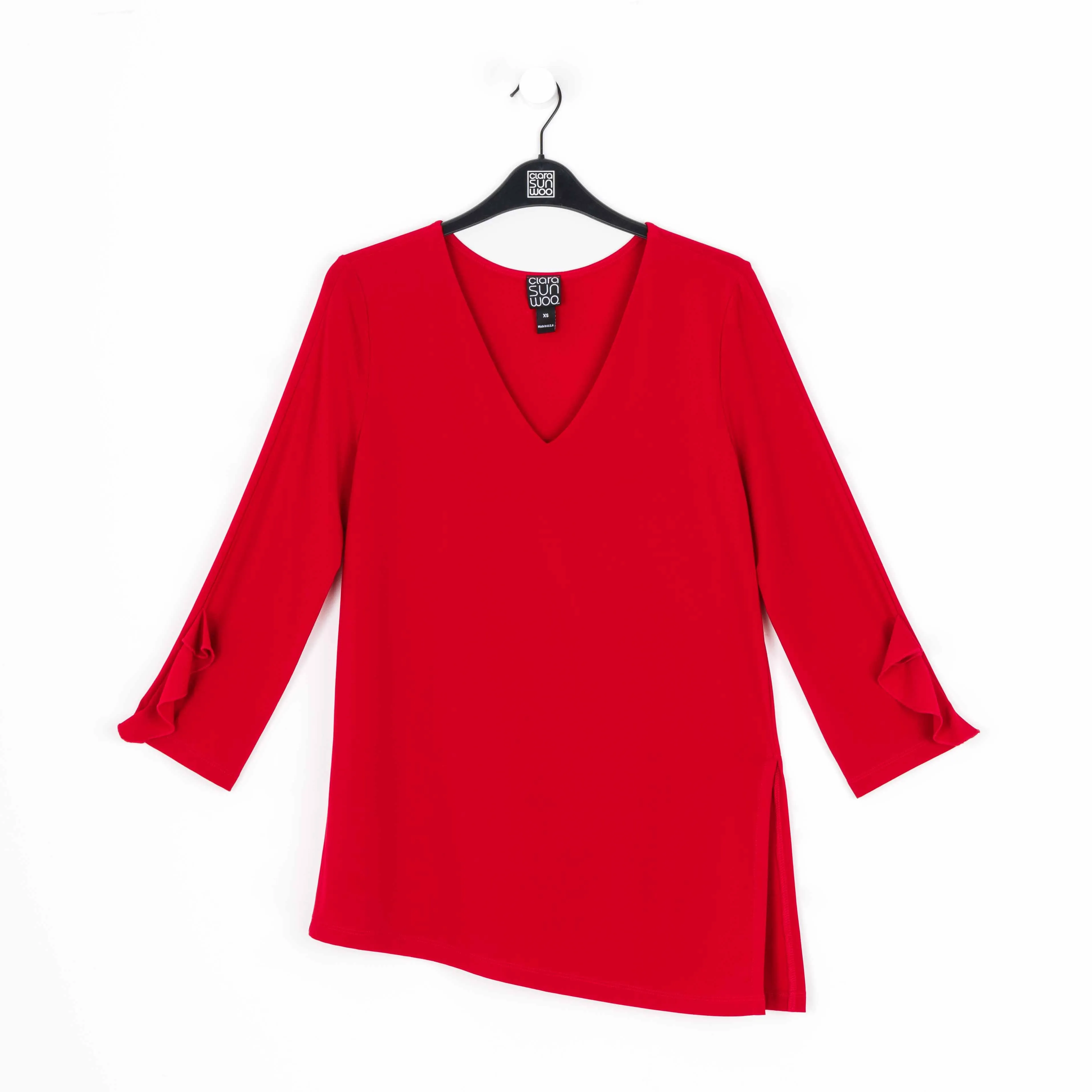 Flutter Cuff Side Vent Tunic - Red - Final Sale!