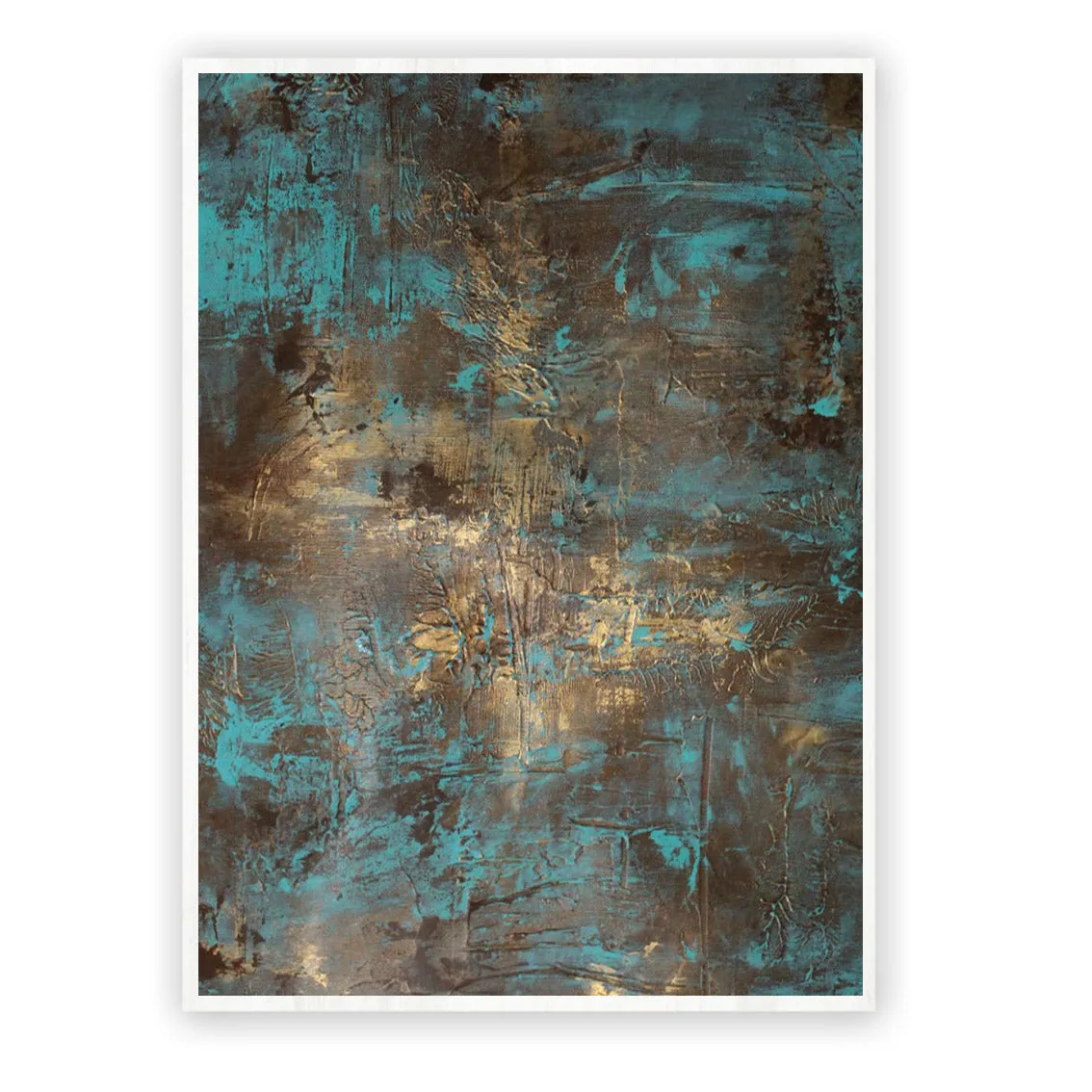 Framed vertical teal & gold abstract wall art print