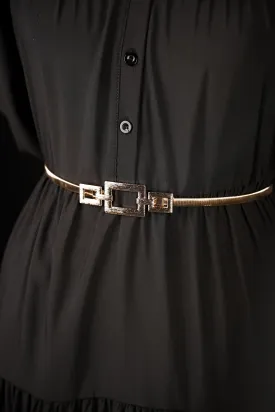 Golden Geometric Buckle Metal Belt