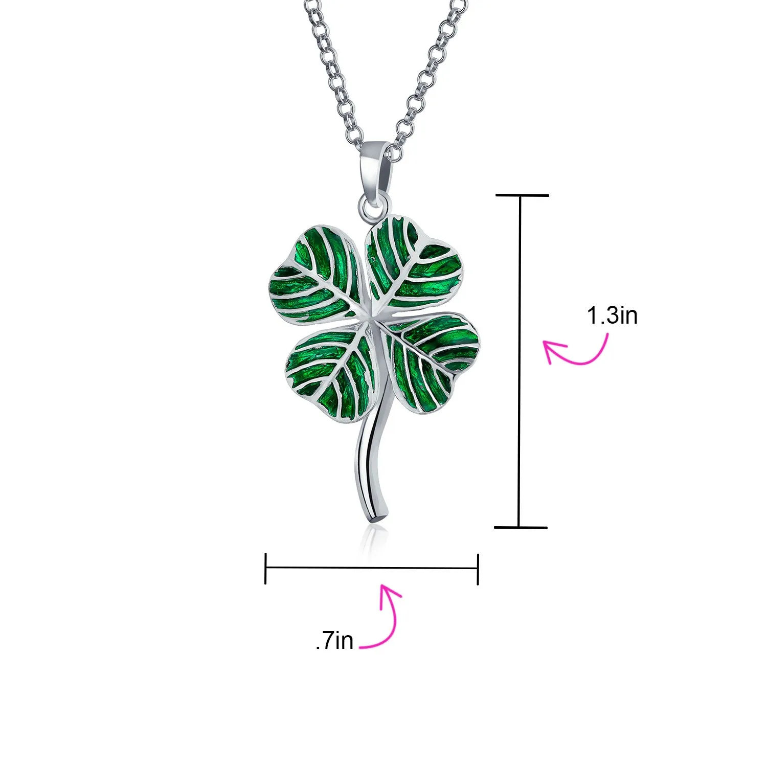 Green Enamel Shamrock Clover Earrings Pendant Necklace Jewelry Set .925 Silver