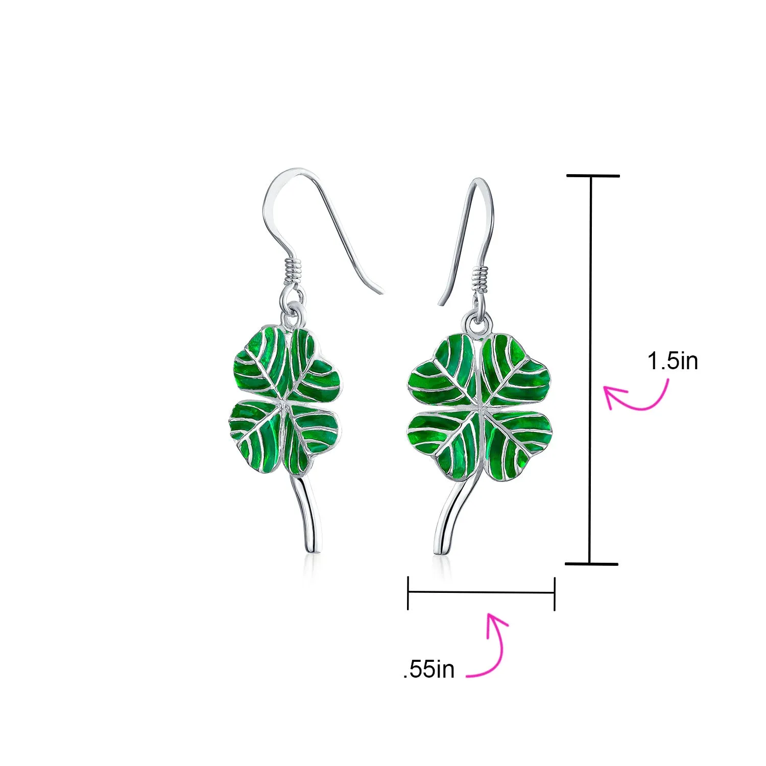 Green Enamel Shamrock Clover Earrings Pendant Necklace Jewelry Set .925 Silver