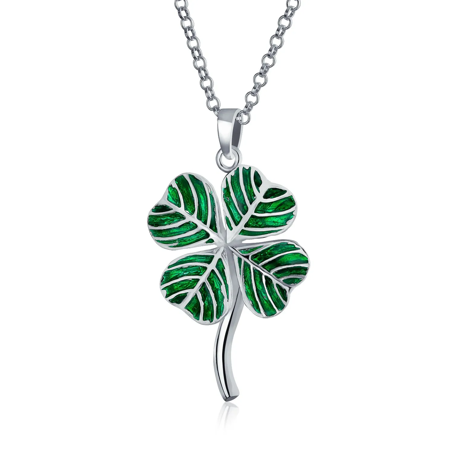 Green Enamel Shamrock Clover Earrings Pendant Necklace Jewelry Set .925 Silver