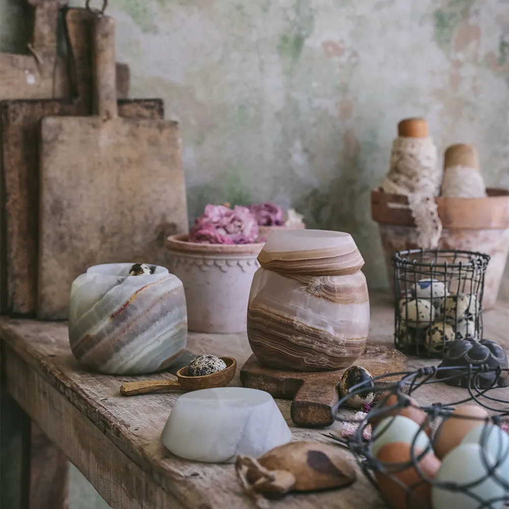 Hand-carved Green Alabaster Canister