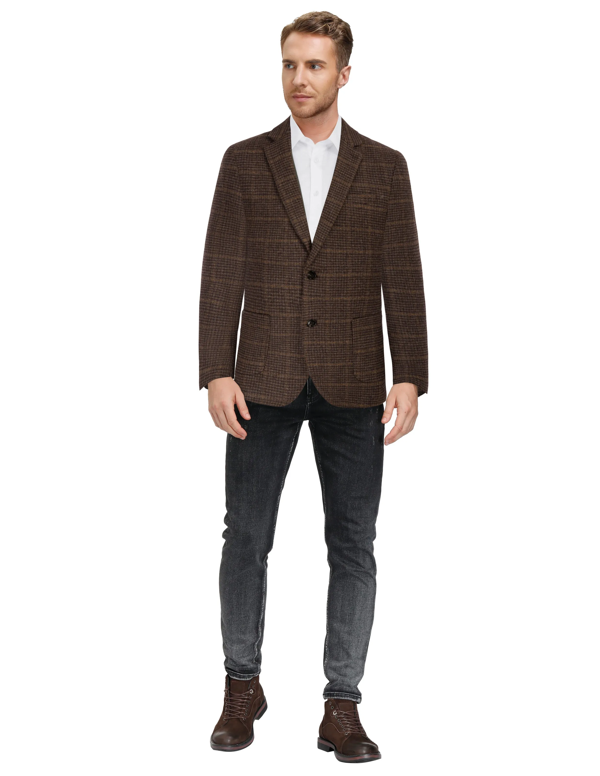 Herringbone Tweed Two Button Blazer British Wool Blend Sport Coat Jackets