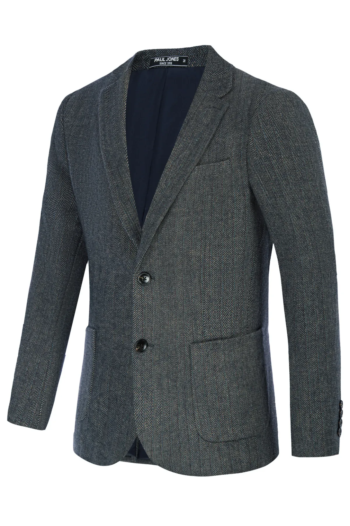 Herringbone Tweed Two Button Blazer British Wool Blend Sport Coat Jackets