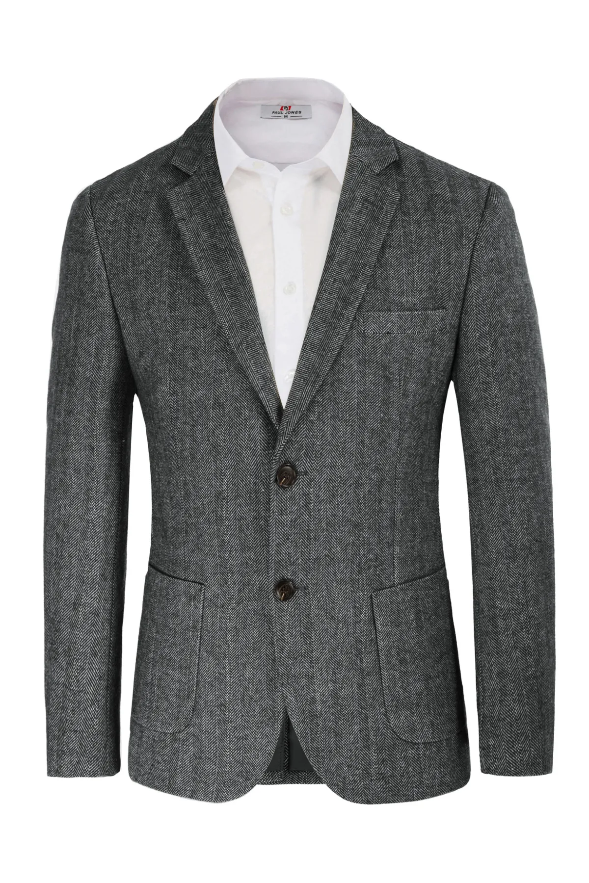 Herringbone Tweed Two Button Blazer British Wool Blend Sport Coat Jackets