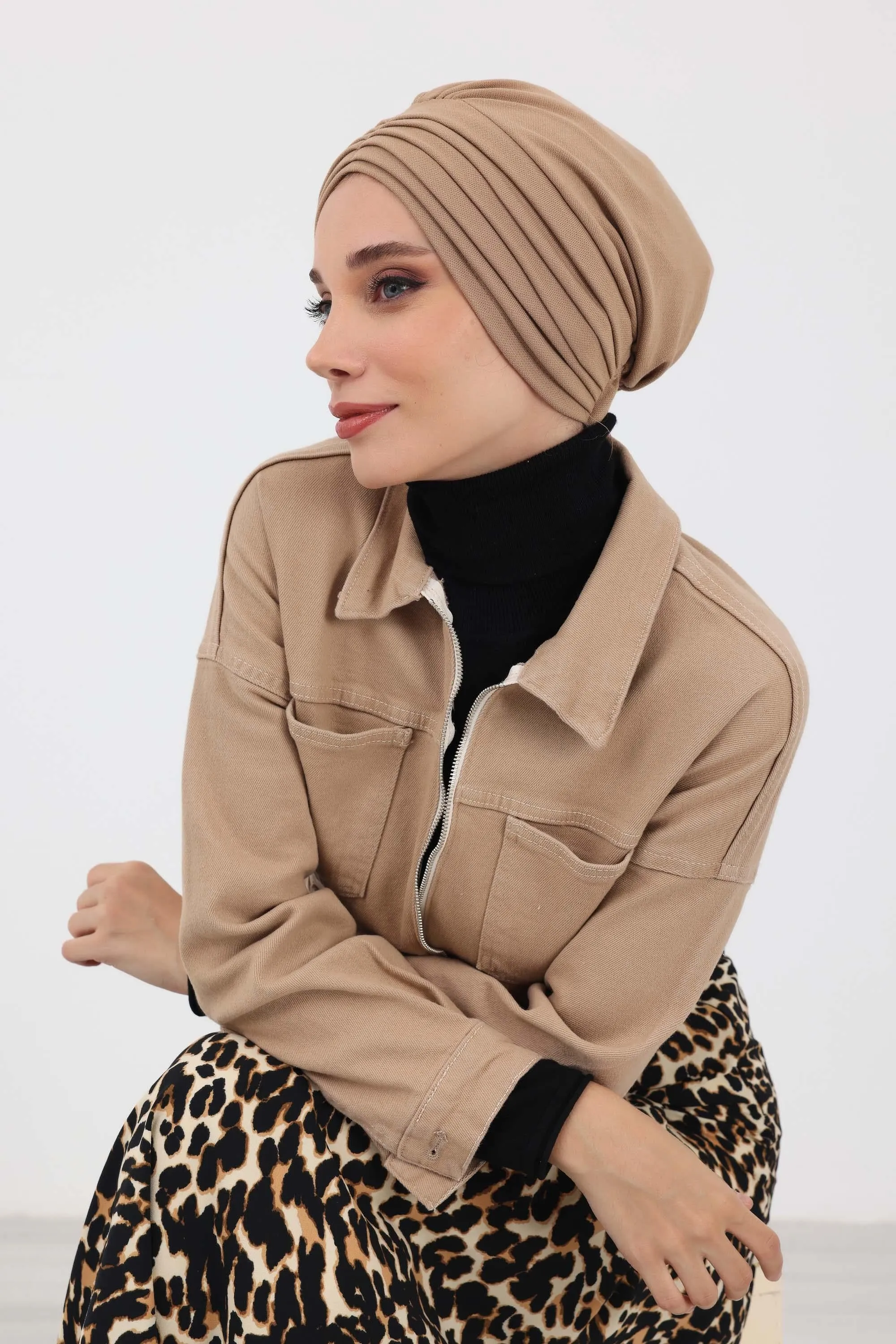 High Quality Shirred Winter Turban Bonnet Cap for Women, Cozy Comfortable Winter Headwrap made from Polyviscose Fabric,B-13IV