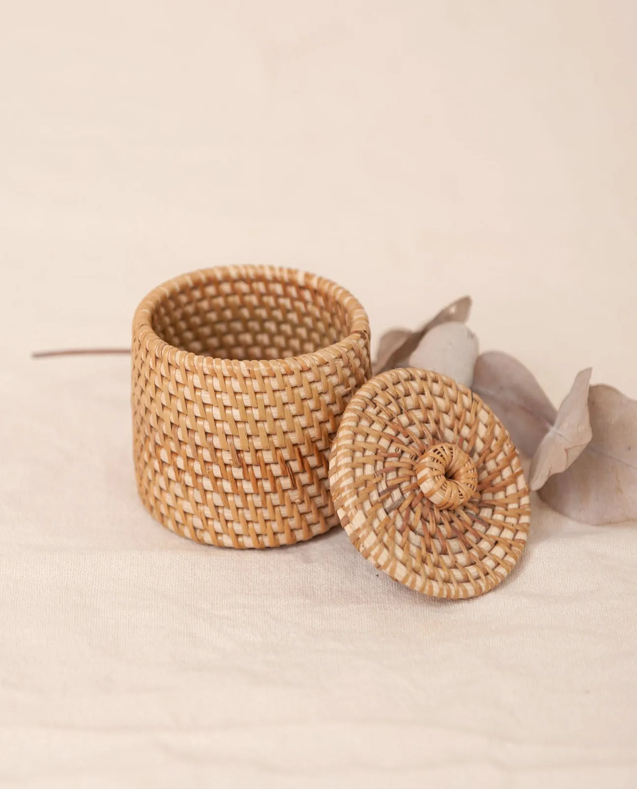 INDAH Light Brown Rattan Mini Lidded Pot