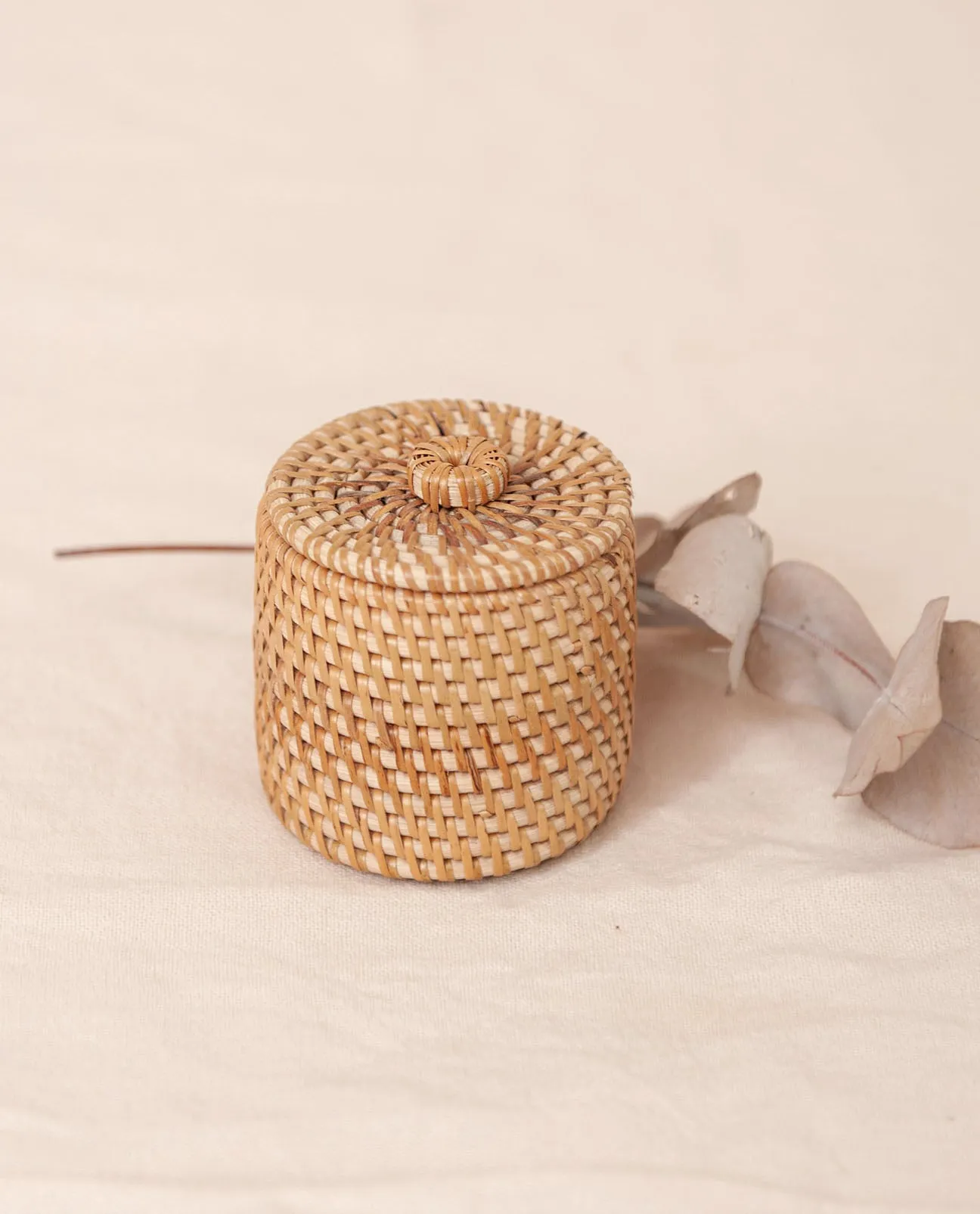 INDAH Light Brown Rattan Mini Lidded Pot