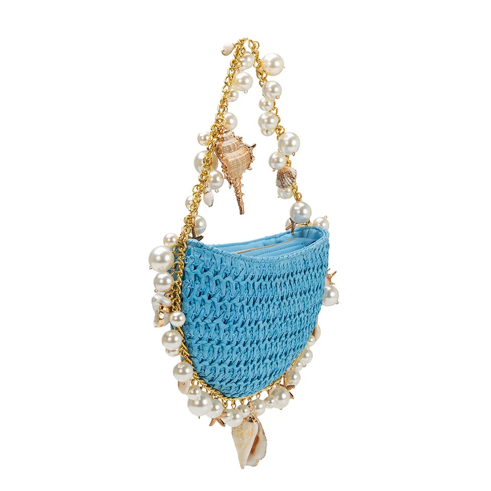 Isla Blue Small Straw Top Handle Bag - FINAL SALE