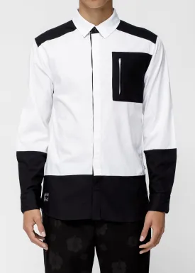 Konus Men's Zip Pocket Button Up in White Black