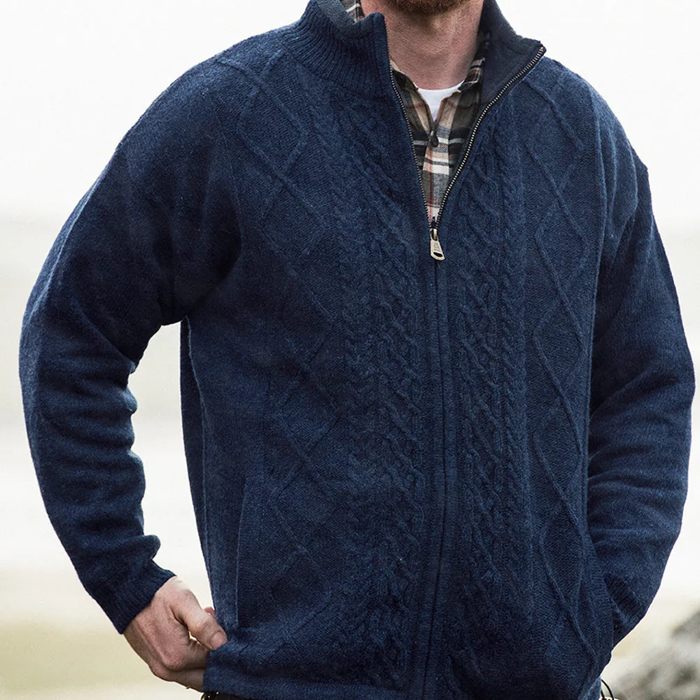 Lined Full Zip Neck Sweater, Navy