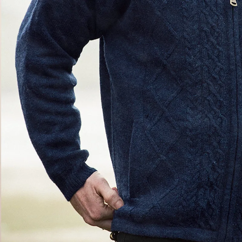 Lined Full Zip Neck Sweater, Navy