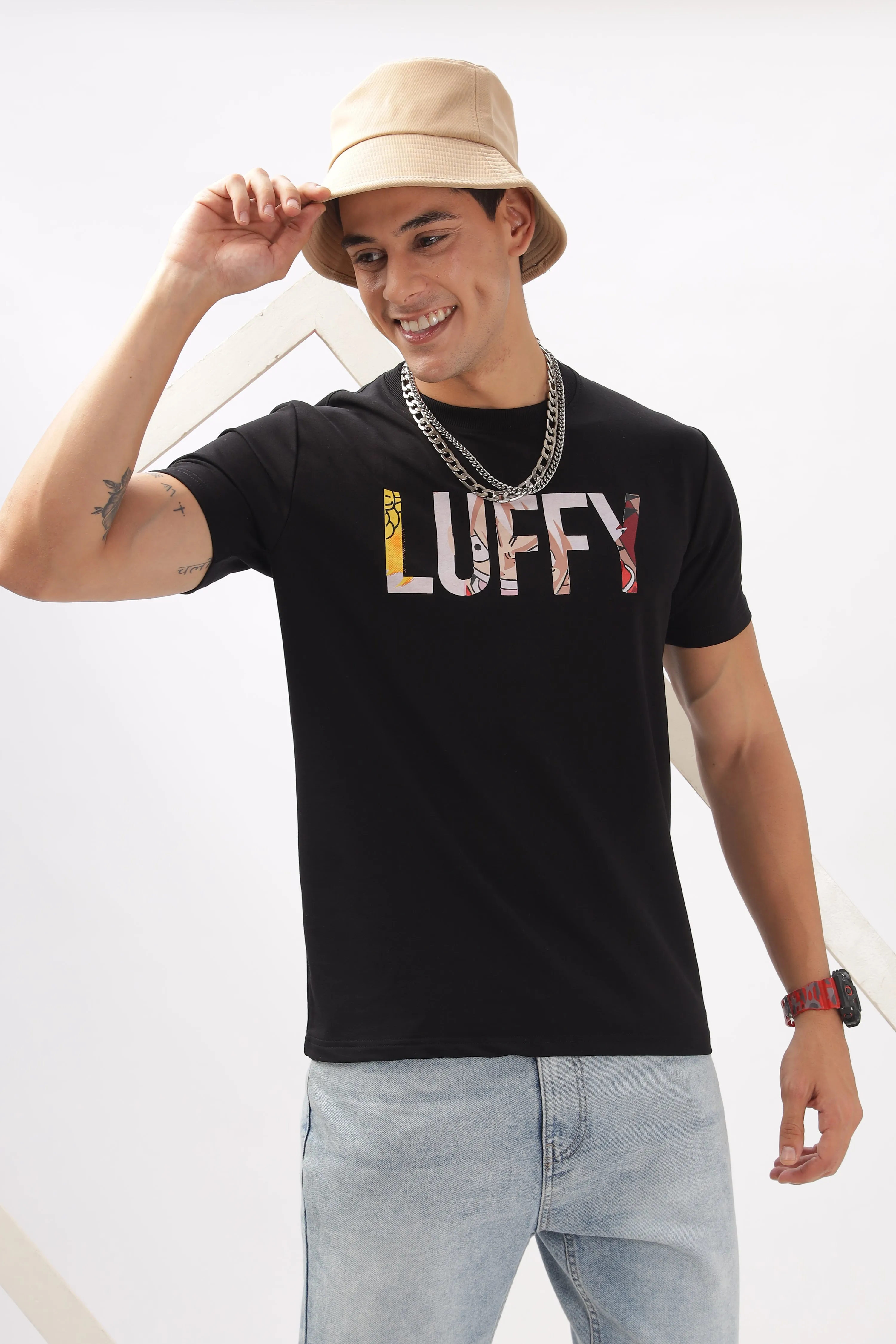 Luffy Graphic Black Printed T-Shirt