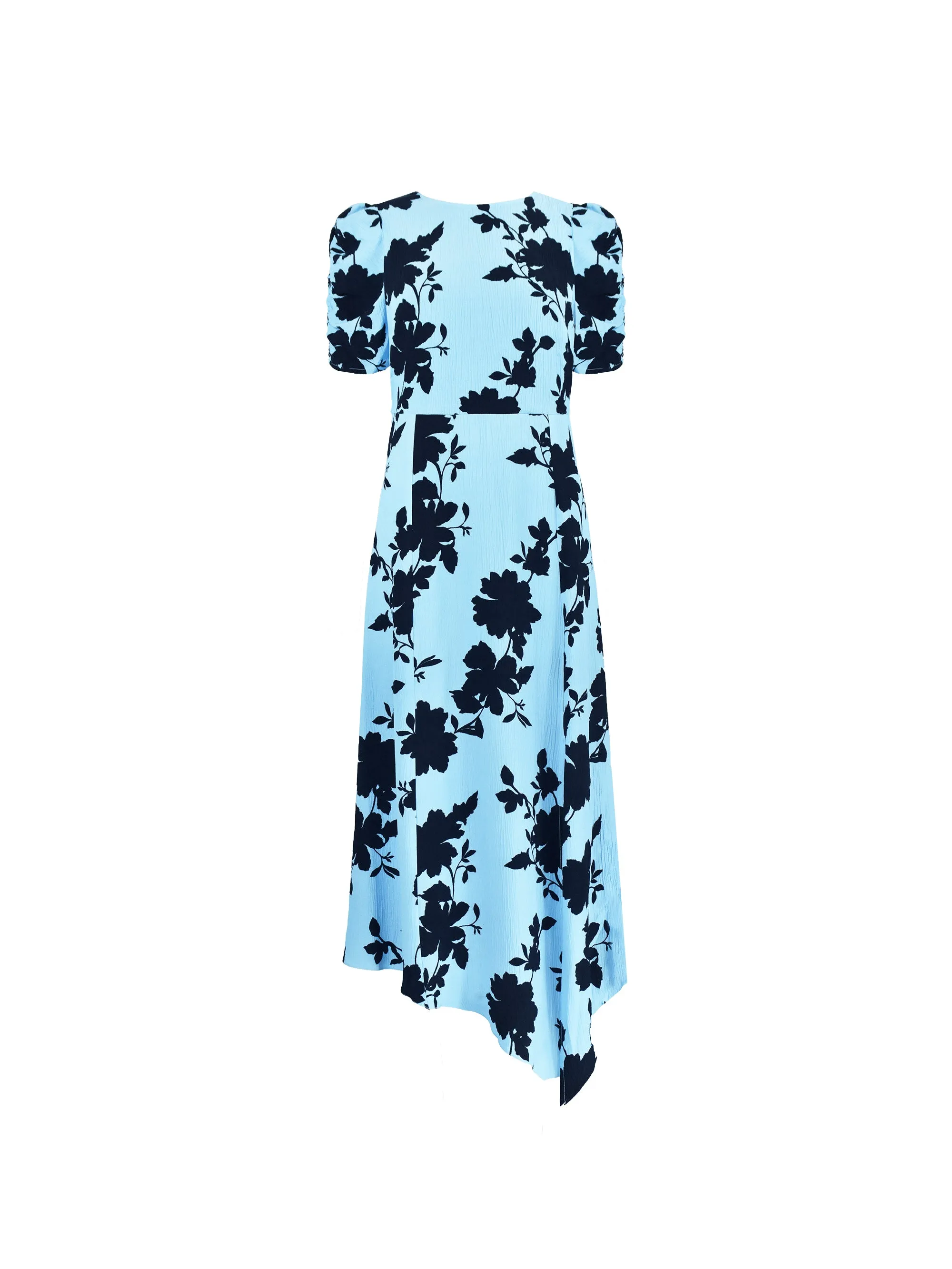 Luna Blue Shadow Floral Print Midi Dress