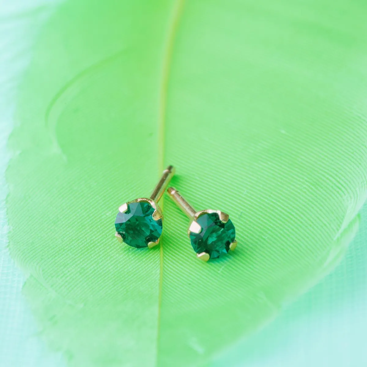 May Birthstone 14k Gold Plated Stud Earrings