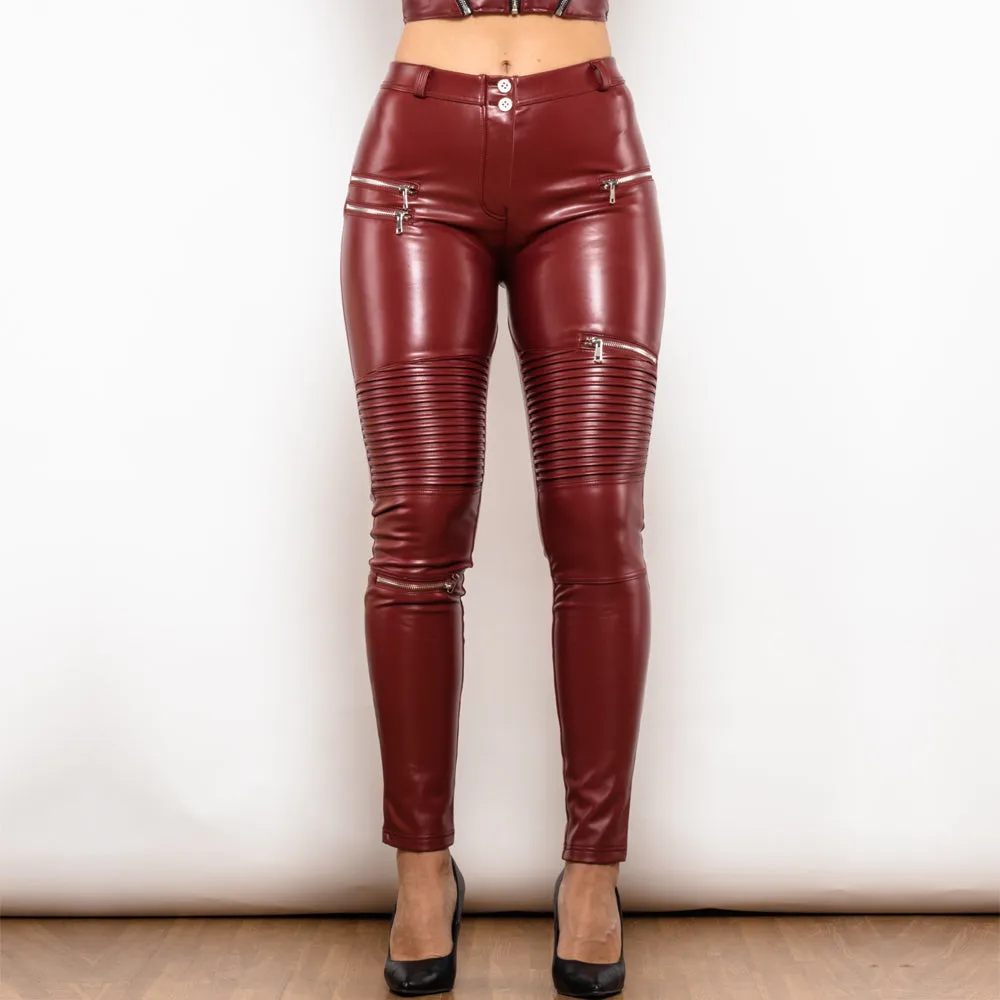 Middle Waist MOTO Burgundy Leather Leggings