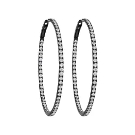 'Midnight' Round Diamond Hoop Earrings, 2.5 CT