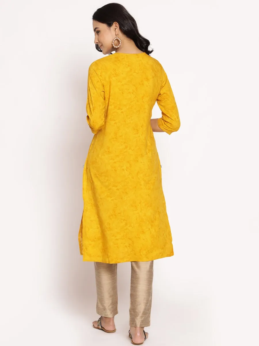 Mustard Ornamental Printed Kurta