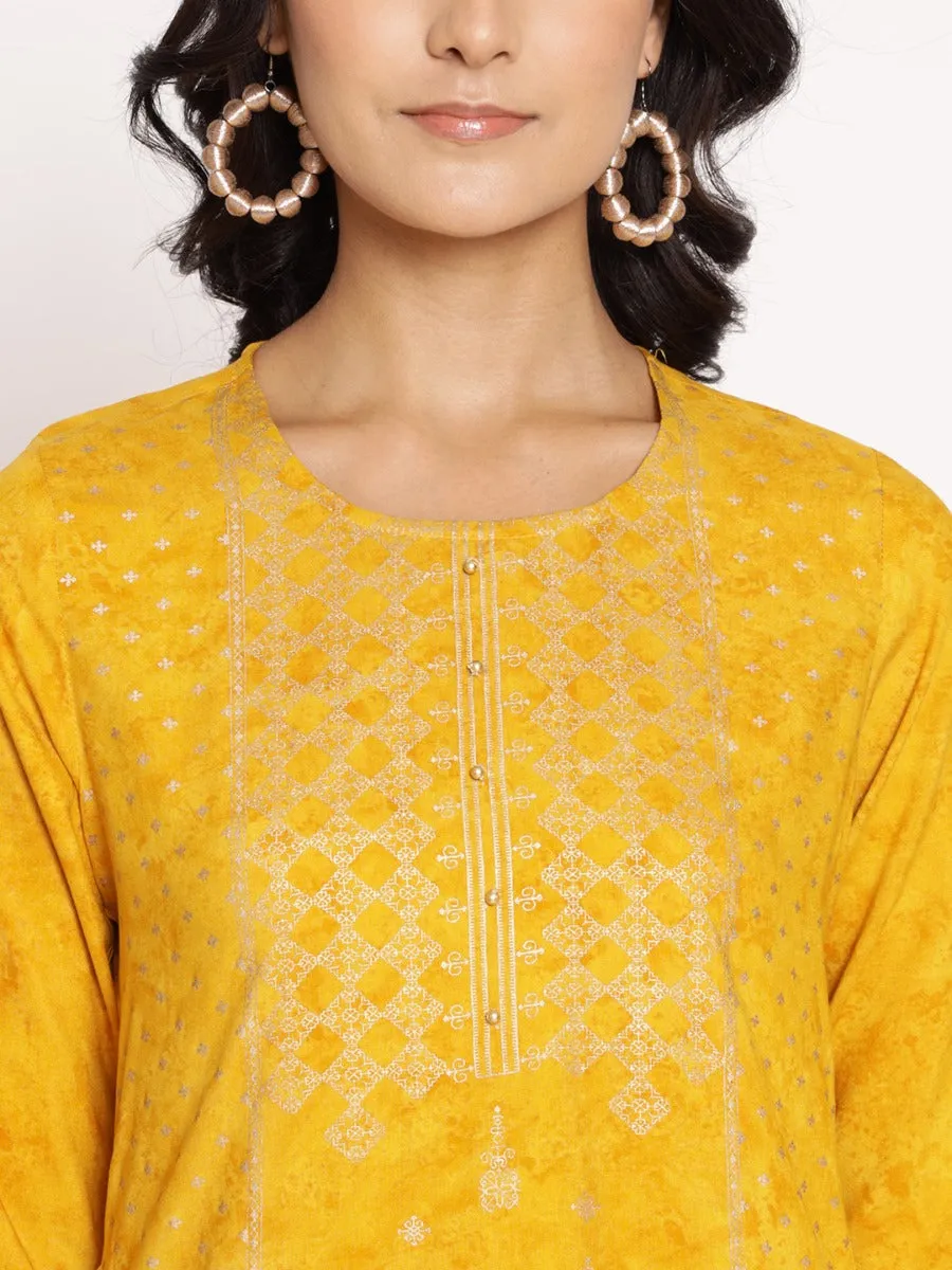 Mustard Ornamental Printed Kurta