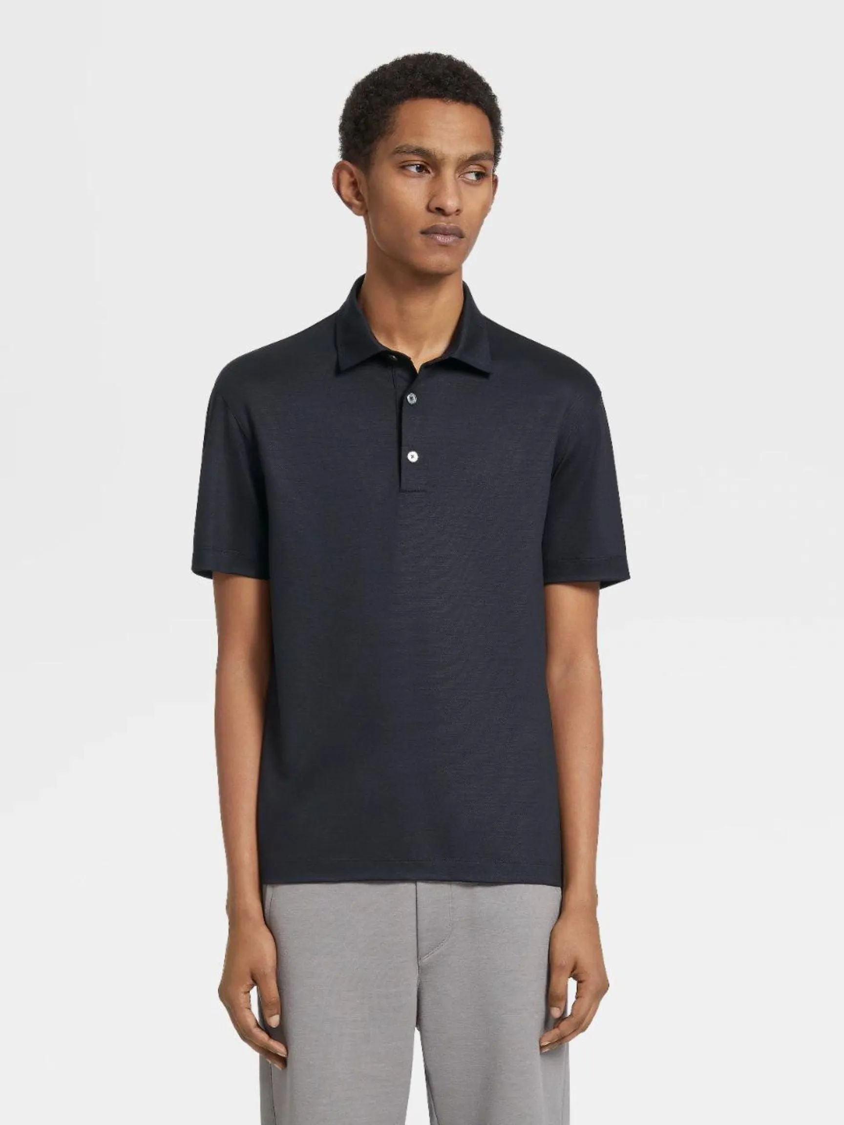 Navy Blue High Performance Wool Short Sleeve Polo