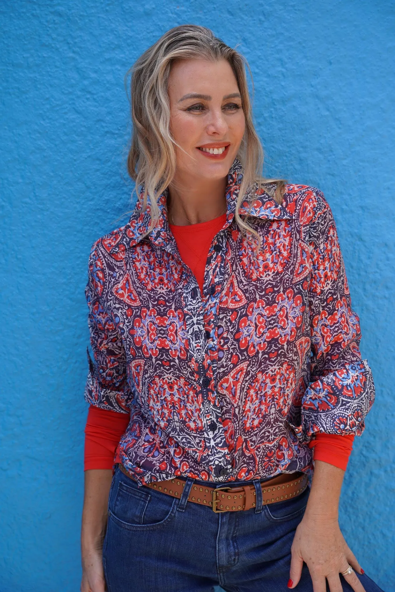 Navy Printed Fitted Classic Shirt