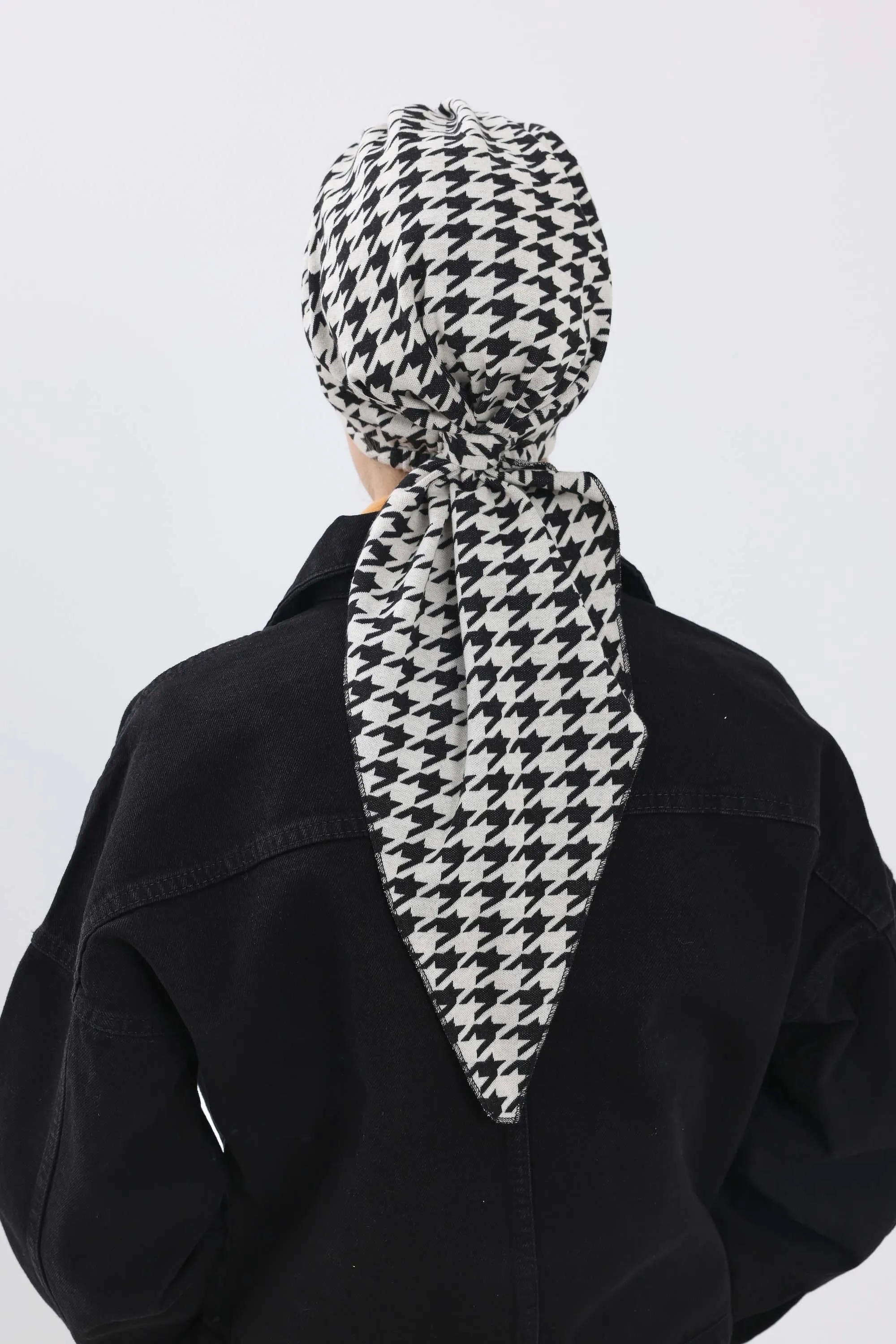 Patterned Instant Turban Bonnet for Cold Seasons, Turban Bonnet with Houndstooth and Leopard Patterns, Chic and Warm Instant Bonnet,B-49DIV