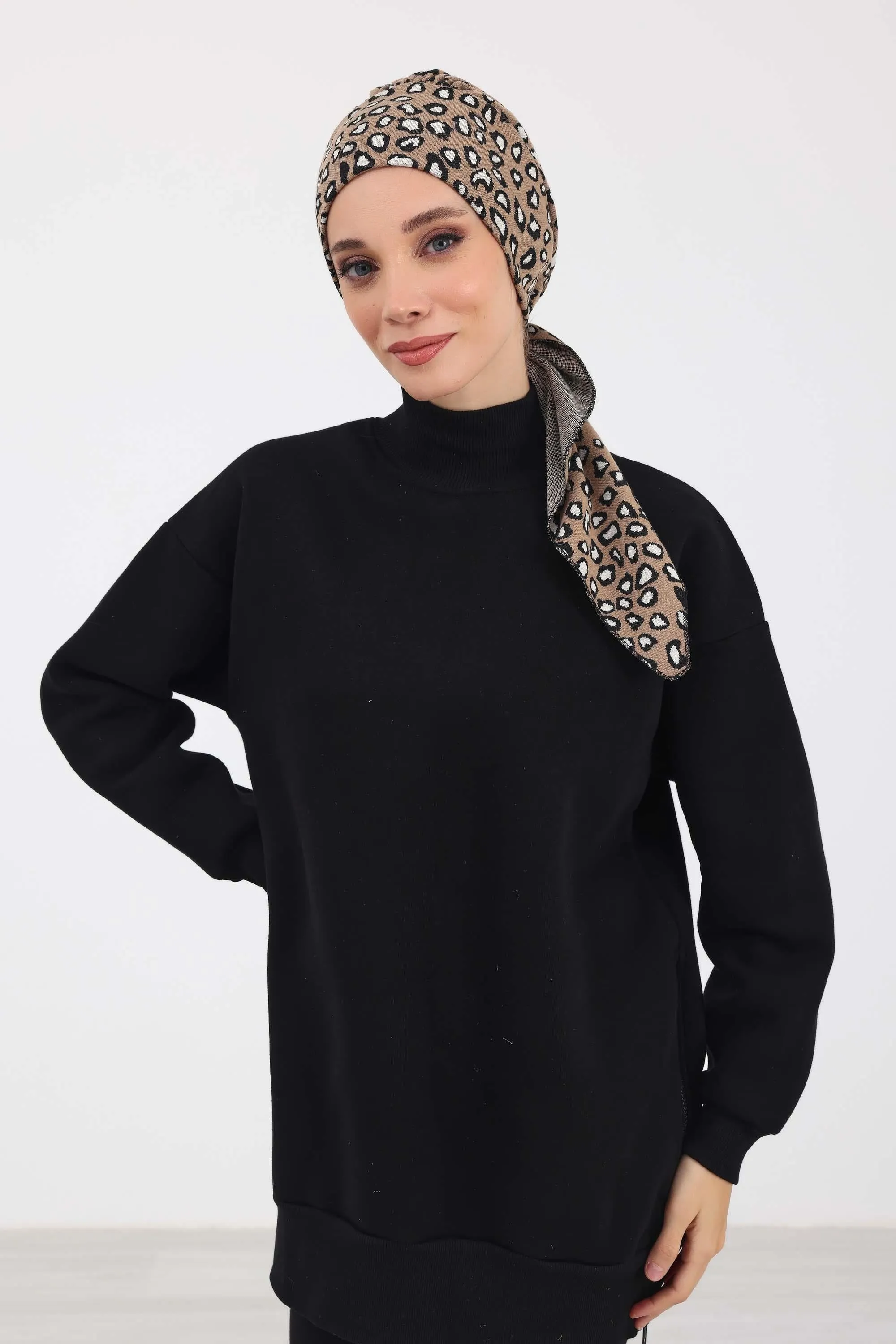 Patterned Instant Turban Bonnet for Cold Seasons, Turban Bonnet with Houndstooth and Leopard Patterns, Chic and Warm Instant Bonnet,B-49DIV