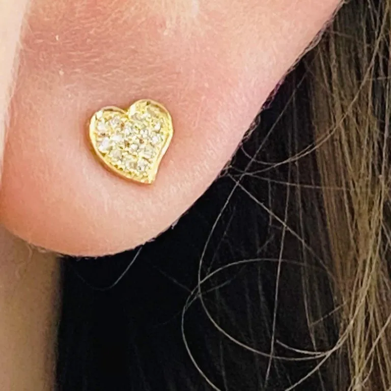 Pave Diamond Heart Stud Earrings