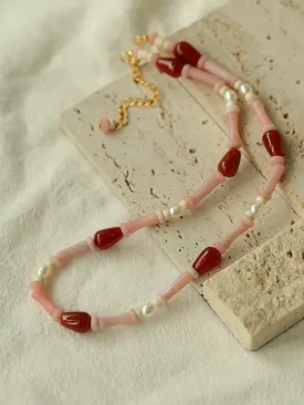 Pink Berry Summer Beaded Necklace