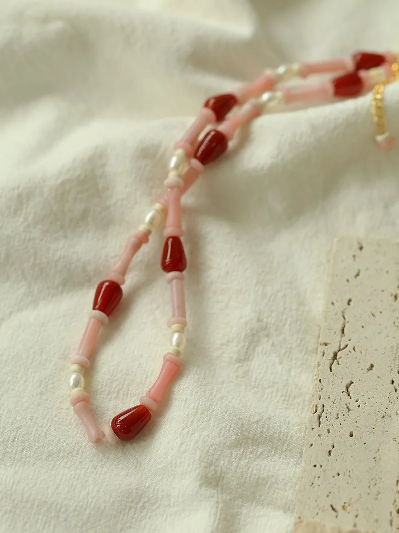 Pink Berry Summer Beaded Necklace