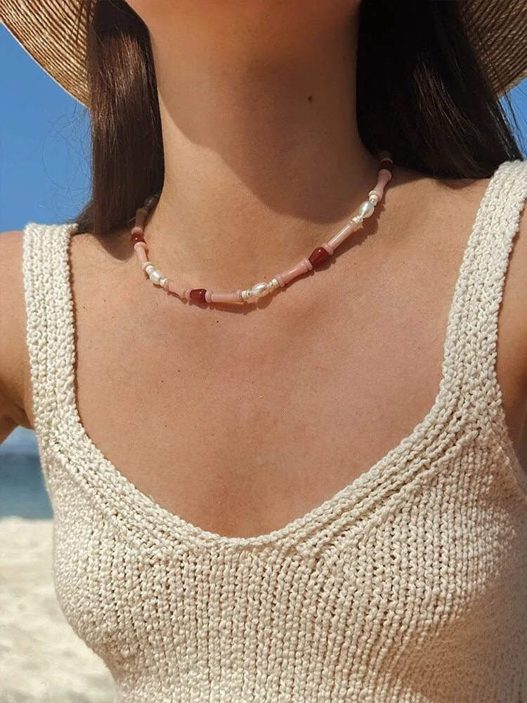 Pink Berry Summer Beaded Necklace