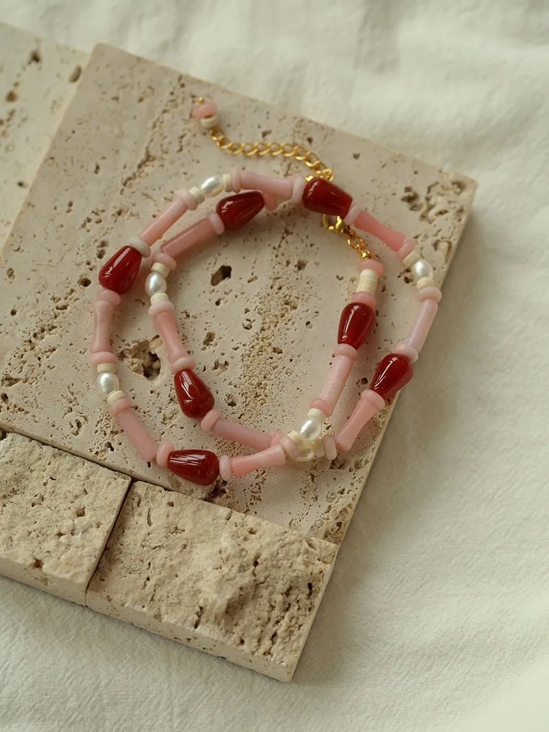 Pink Berry Summer Beaded Necklace