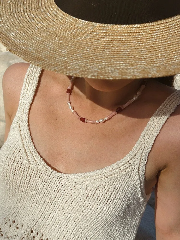 Pink Berry Summer Beaded Necklace